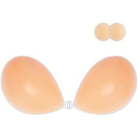 Adhesive Bra Strapless Sticky Invisible Push up Silicone Bra for Backless Dress with Nipple Covers (Cup Size: G, Color: Nude)