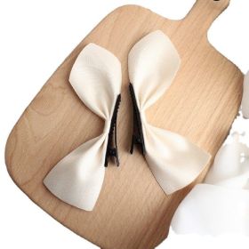 Ponytail Hair Accessory With A Bow And Cotton Clip (Color: Beige)